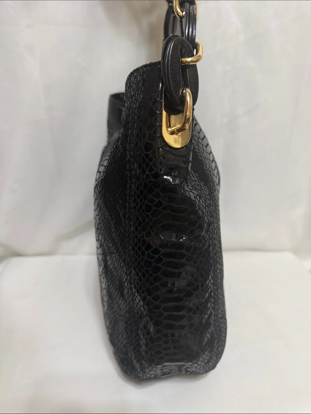 Michael Kors Black Snakeskin-Embossed Slouchy Hobo